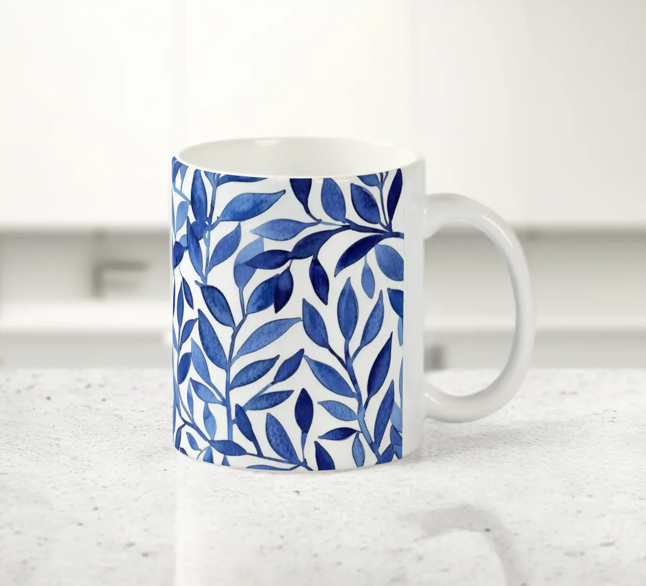 Boho Vintage Botanical Foglie blu indaco Piante astratte tazza in ceramica da Gentle Echoes Art