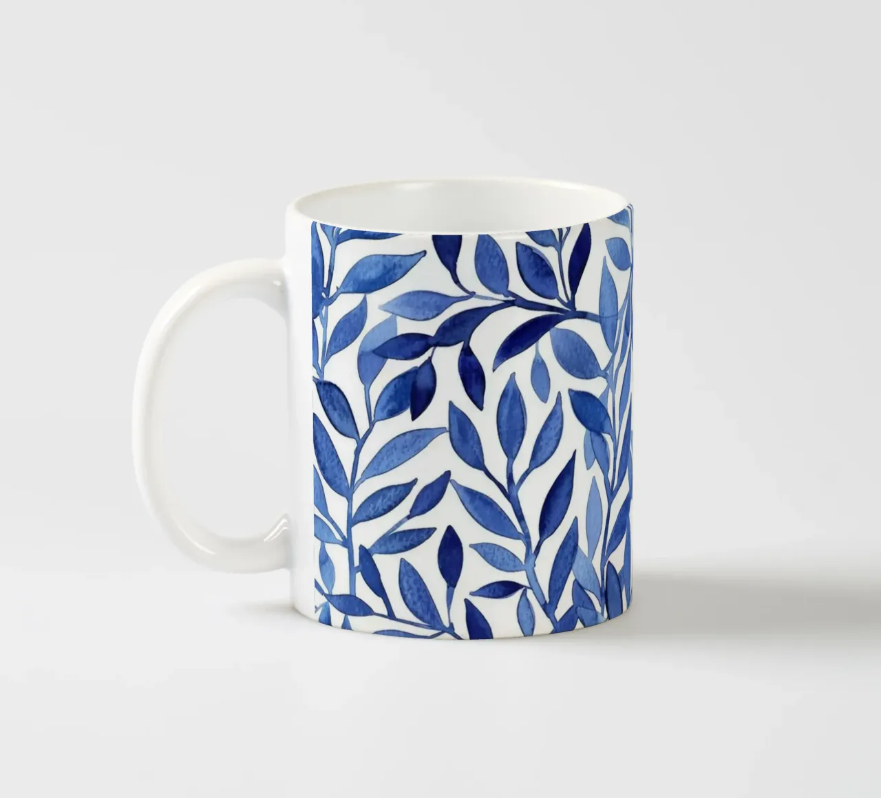 Boho Vintage Botanical Foglie blu indaco Piante astratte tazza in ceramica da Gentle Echoes Art