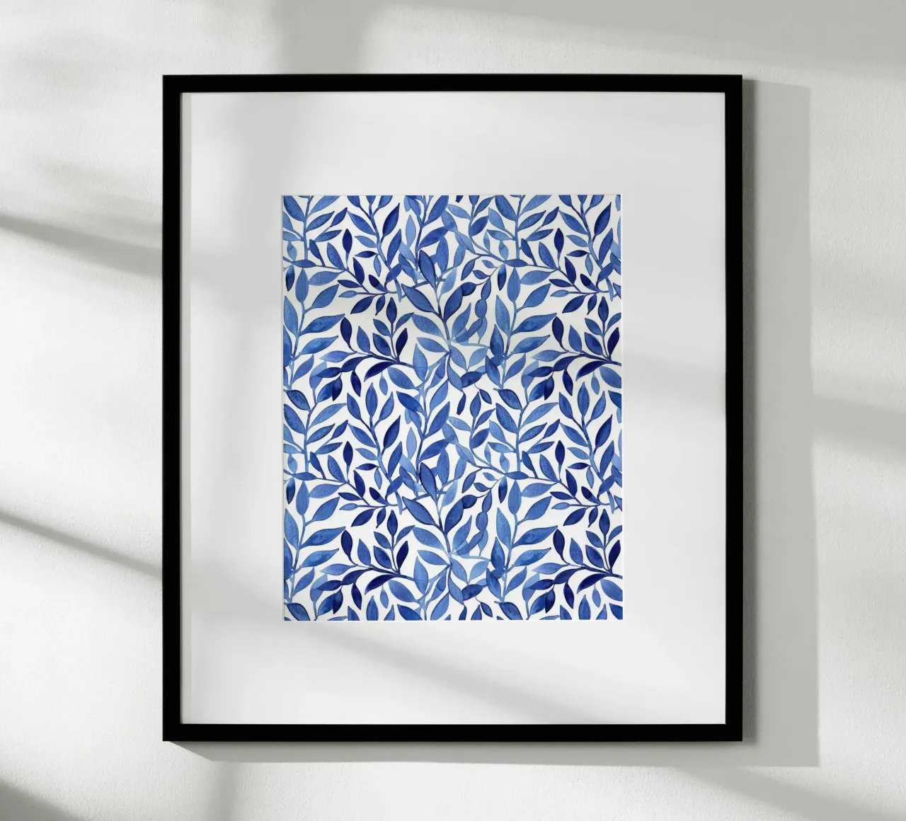 Boho Vintage Botanical Foglie blu indaco Piante astratte poster con telaio in alluminio da Gentle Echoes Art