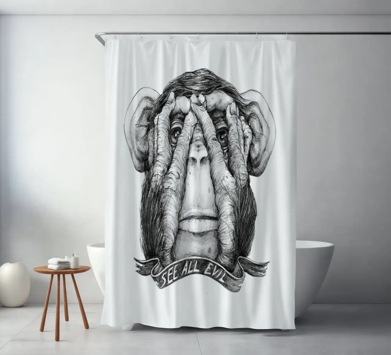The Evil Monkey Trending Now shower curtain by Urban Life