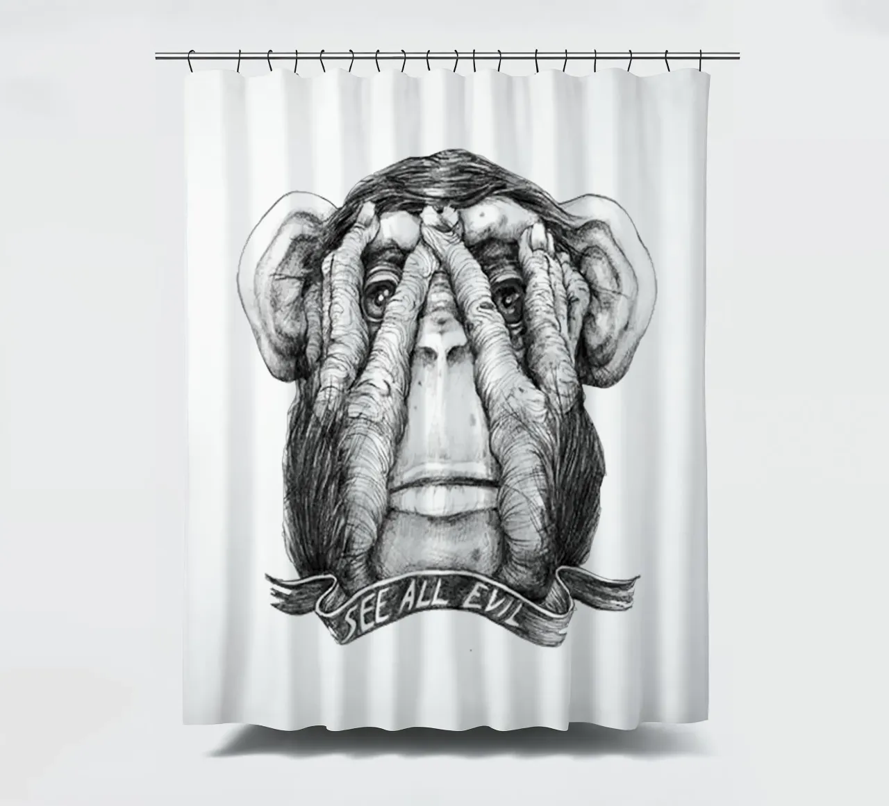 The Evil Monkey Trending Now shower curtain by Urban Life