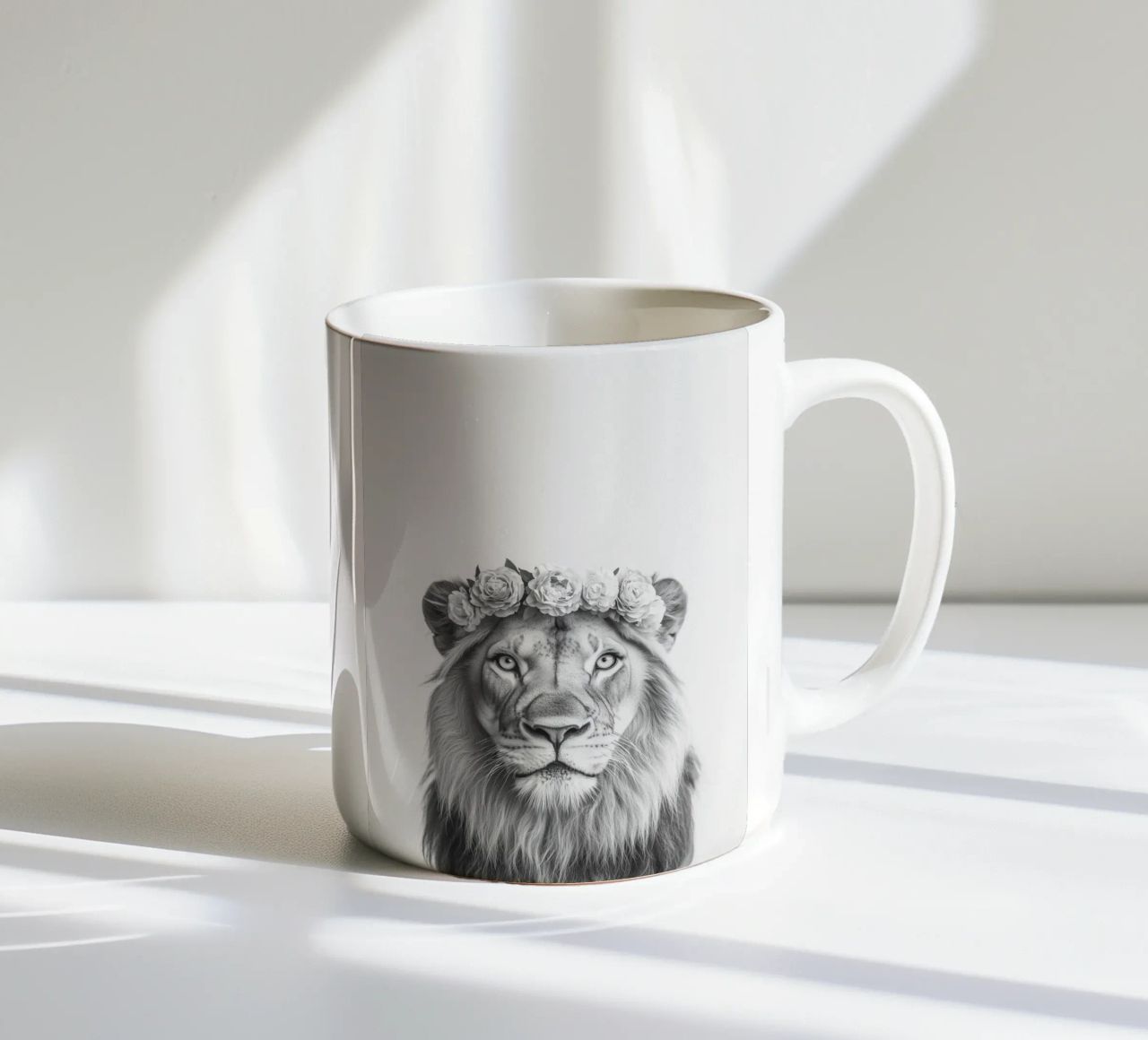 Simba B&W Leeuw keramische mok van Carinaprint
