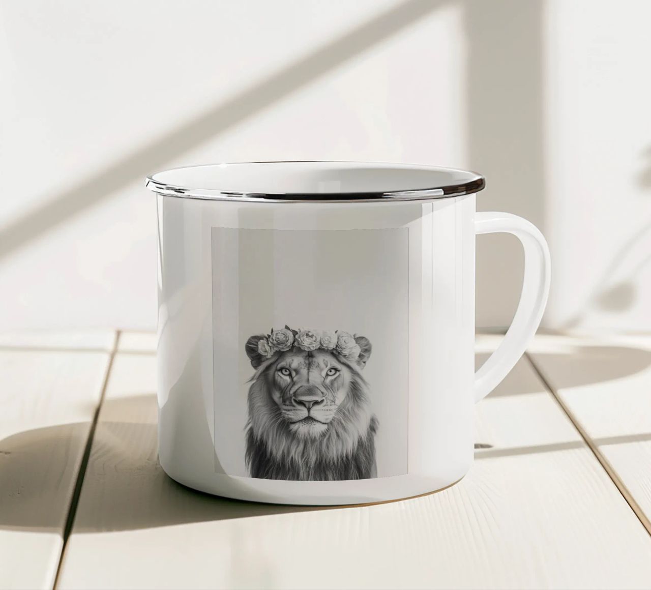 Leone Simba B&N tazza in smalto da Carinaprint