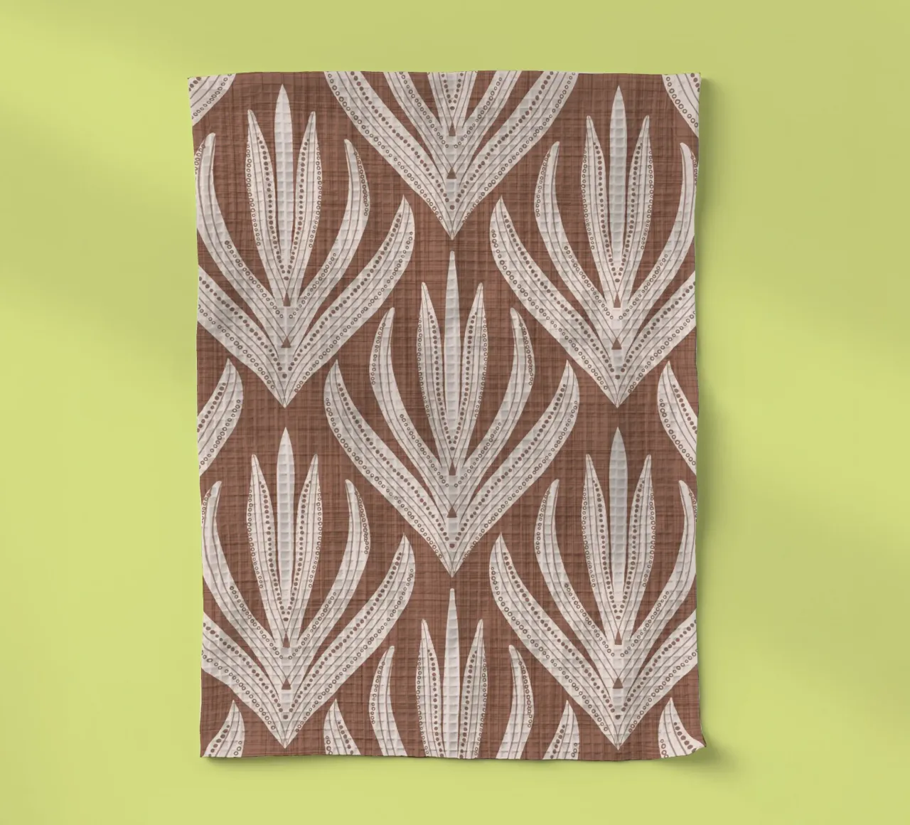Retro Folk Leaf Mocha Mousse - Mid Century Modern Botanical tea towel by susanacosta