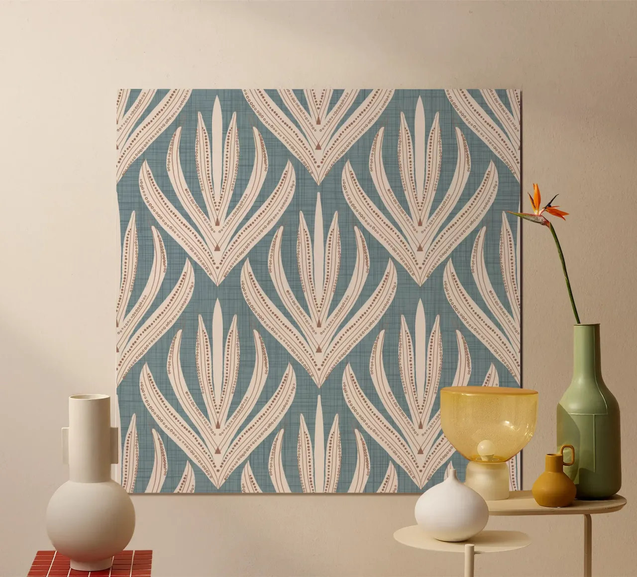 Retro Folk Leaf Arona PANTONE 16-4109 - Mid Century Modern poster con telaio in alluminio da susanacosta