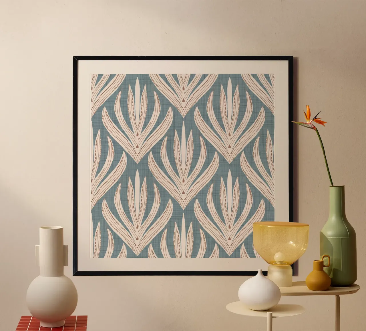 Retro Folk Leaf Arona PANTONE 16-4109 - Mid Century Modern poster con telaio in alluminio da susanacosta