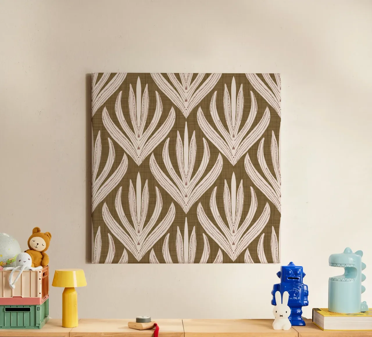 Retrò Folk Leaf Dull Gold PANTONE 17-0935 - Mid Century Mod tela da susanacosta