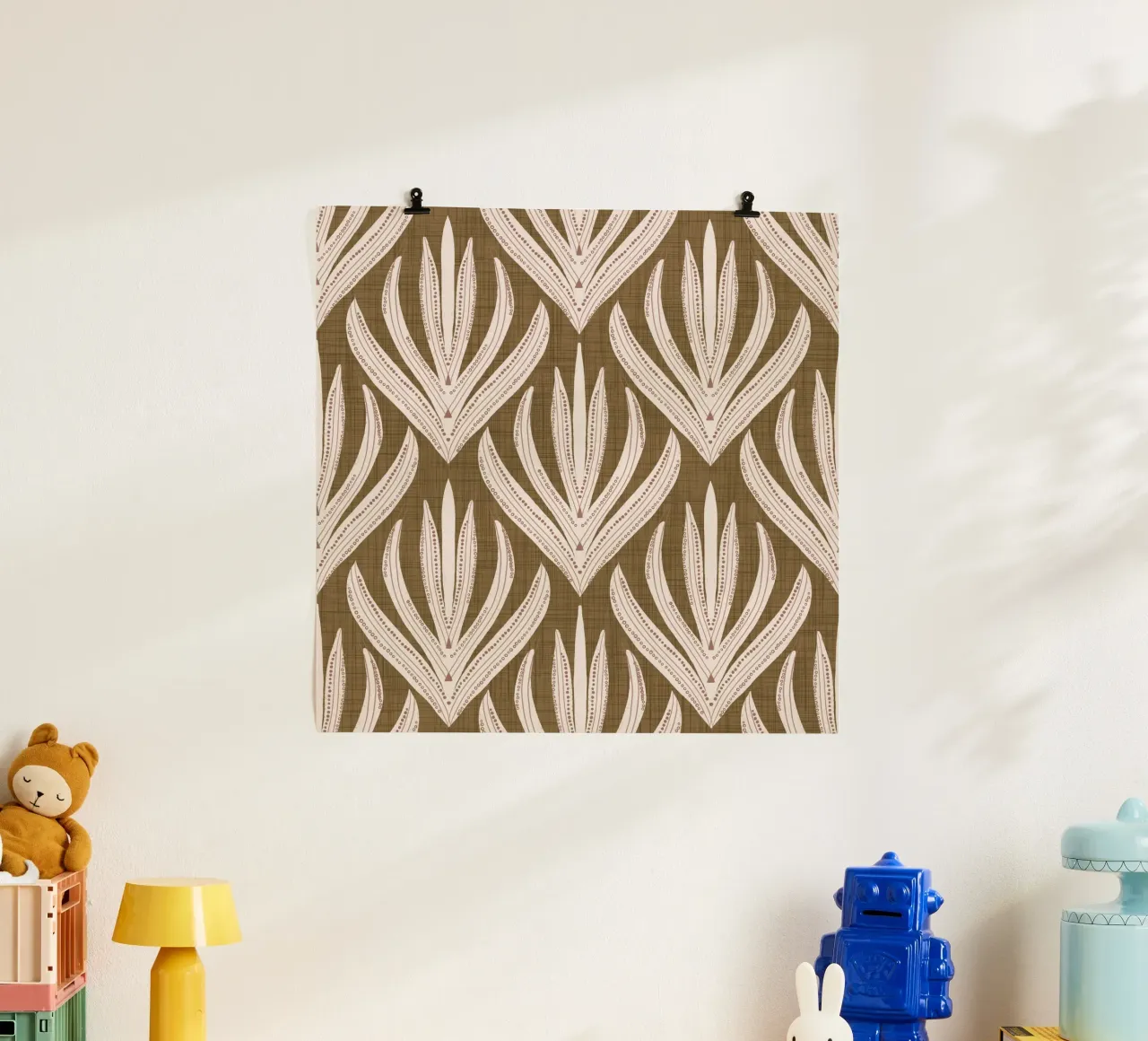 Retrò Folk Leaf Dull Gold PANTONE 17-0935 - Mid Century Mod carta hahnemühle da susanacosta