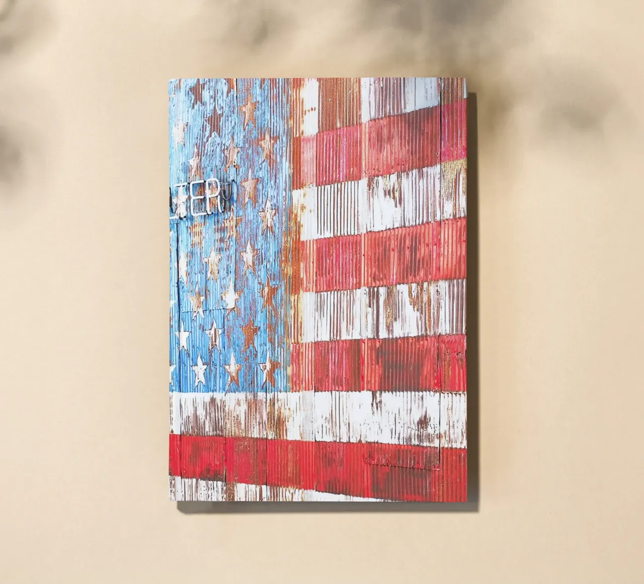 New York, USA I American flag wall in metal street art notebook by Julie Travel Photography