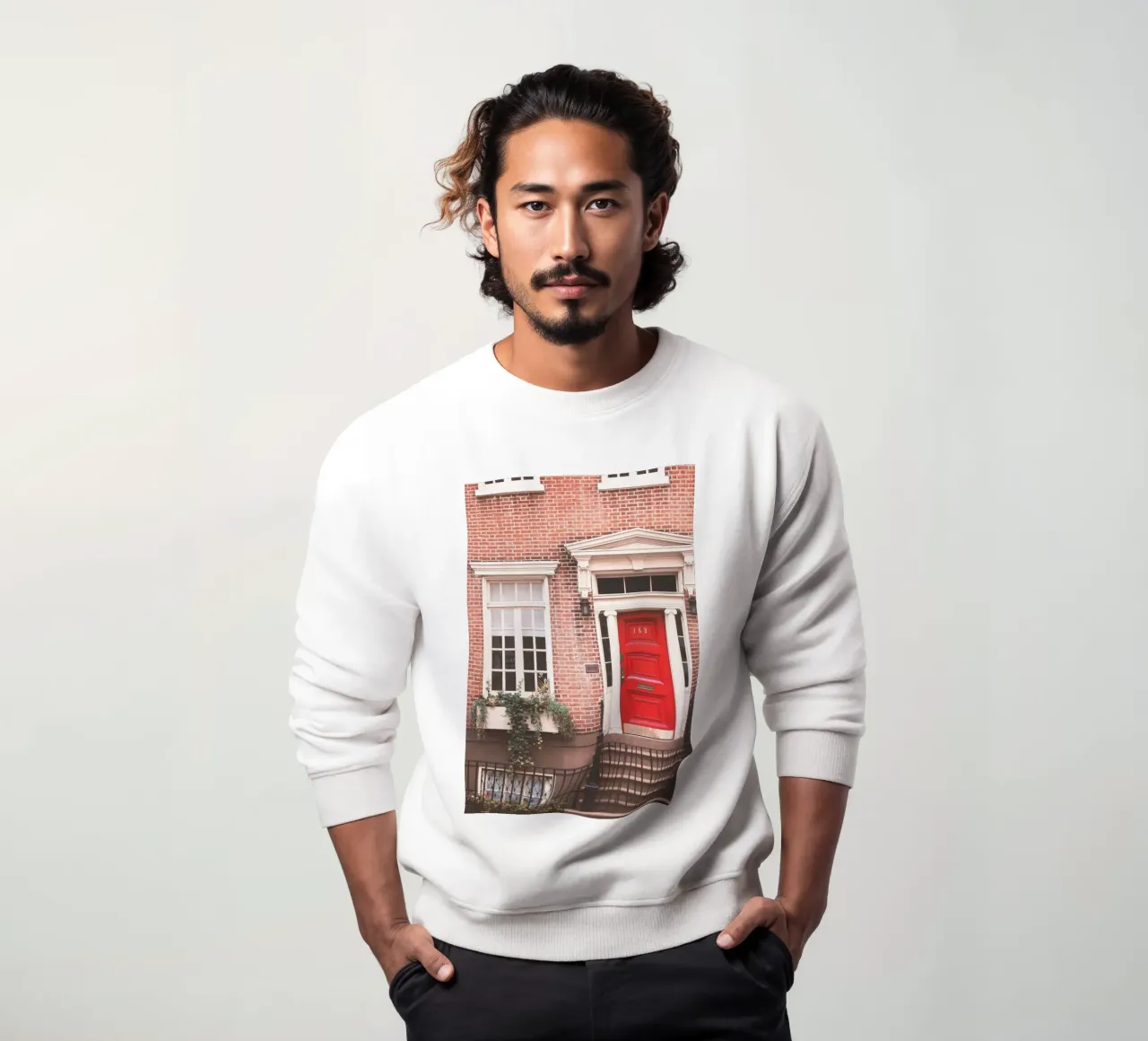 New York, USA I Red door to an architecturally striking house sweatshirt by Julie Travel Photography