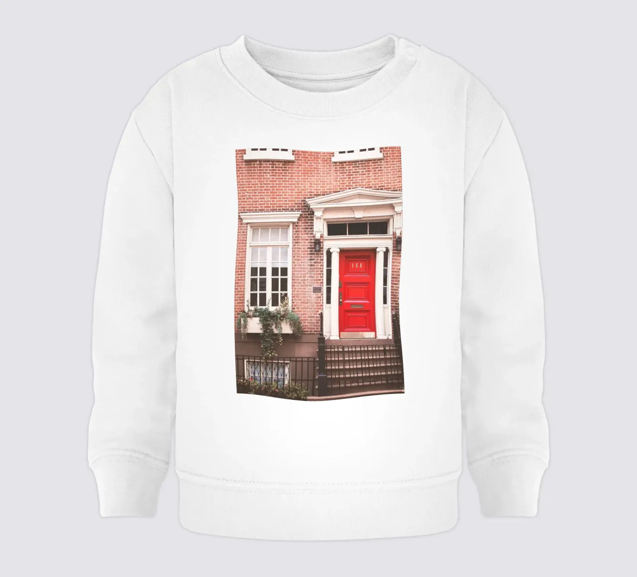 New York, USA I Red door to an architecturally striking house baby sweatshirt by Julie Travel Photography