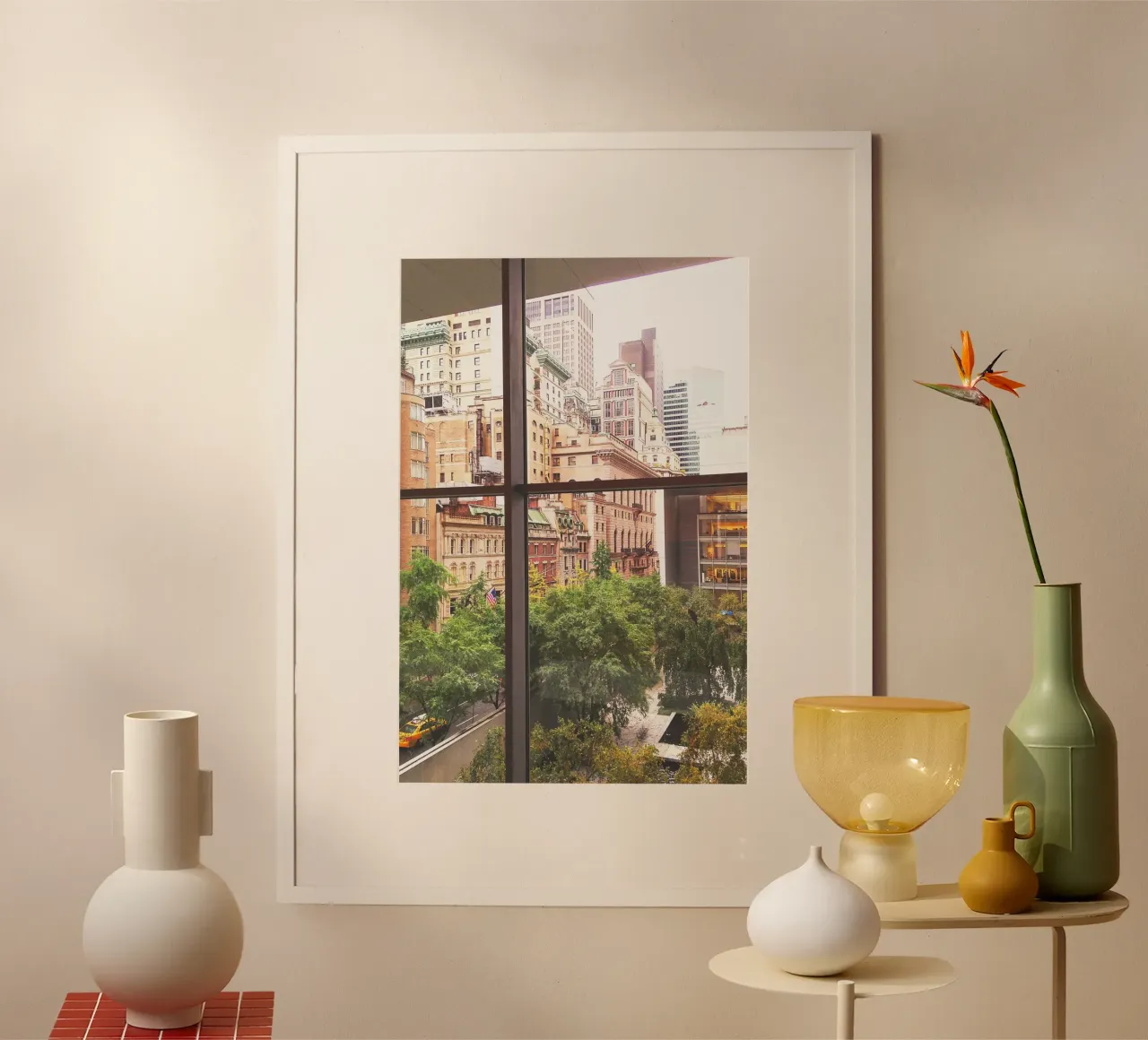 New York, USA I Veduta dello skyline dei grattacieli del MOMA poster con telaio in plastica da Julie Travel Photography