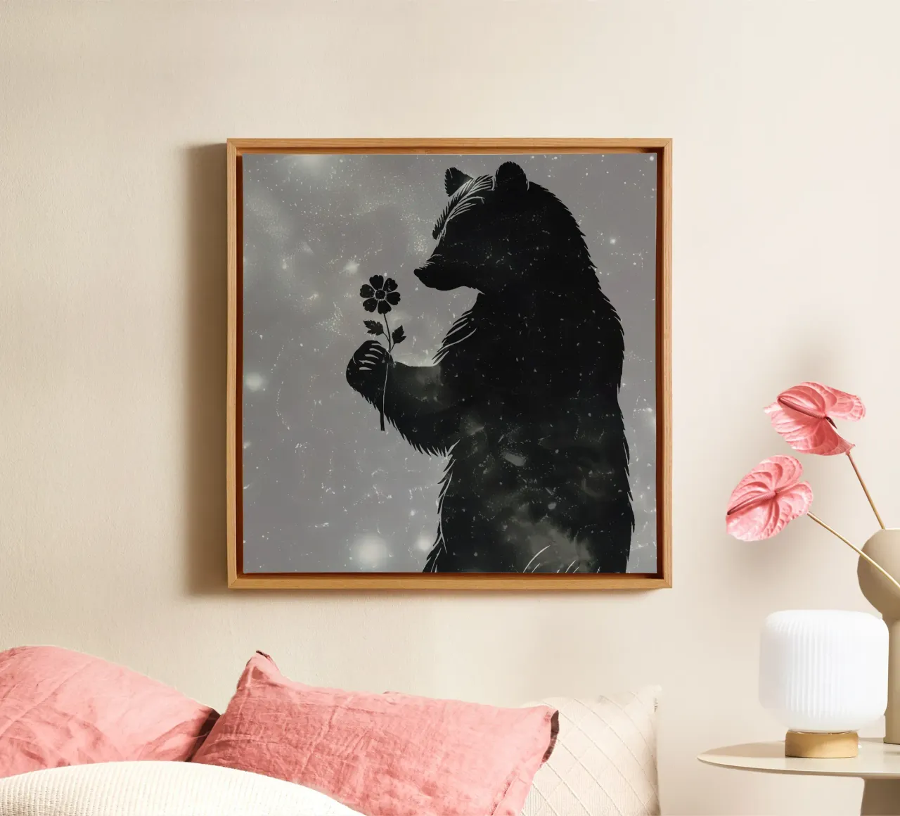 Sagoma di un orso con un fiore tela da namosh
