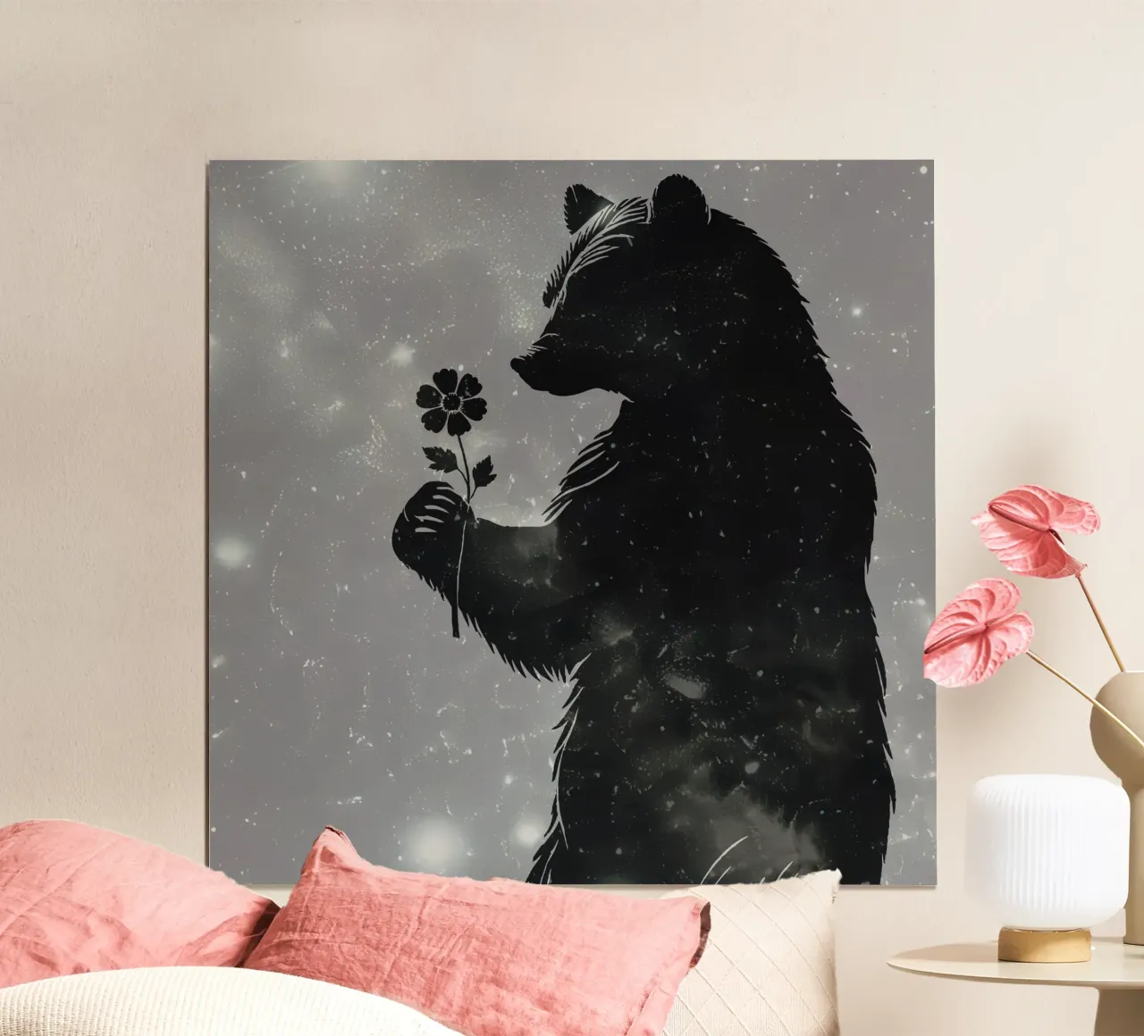 Sagoma di un orso con un fiore poster da namosh