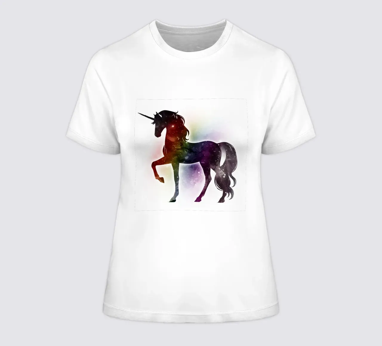 Silhouette de licorne et couleurs douces de l'arc-en-ciel t-shirt ajusté pour femmes de namosh