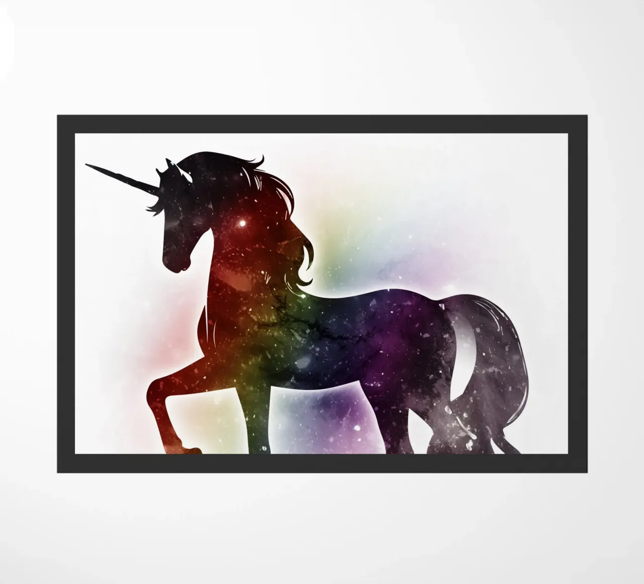 Silhouette of a unicorn and soft rainbow colours doormat by namosh