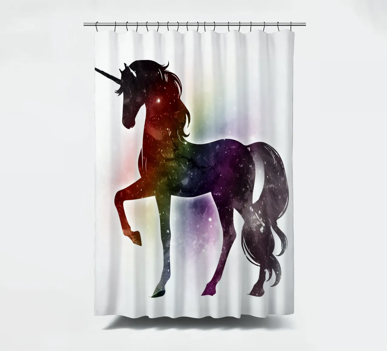 Silhouette de licorne et couleurs douces de l'arc-en-ciel rideau de douche de namosh