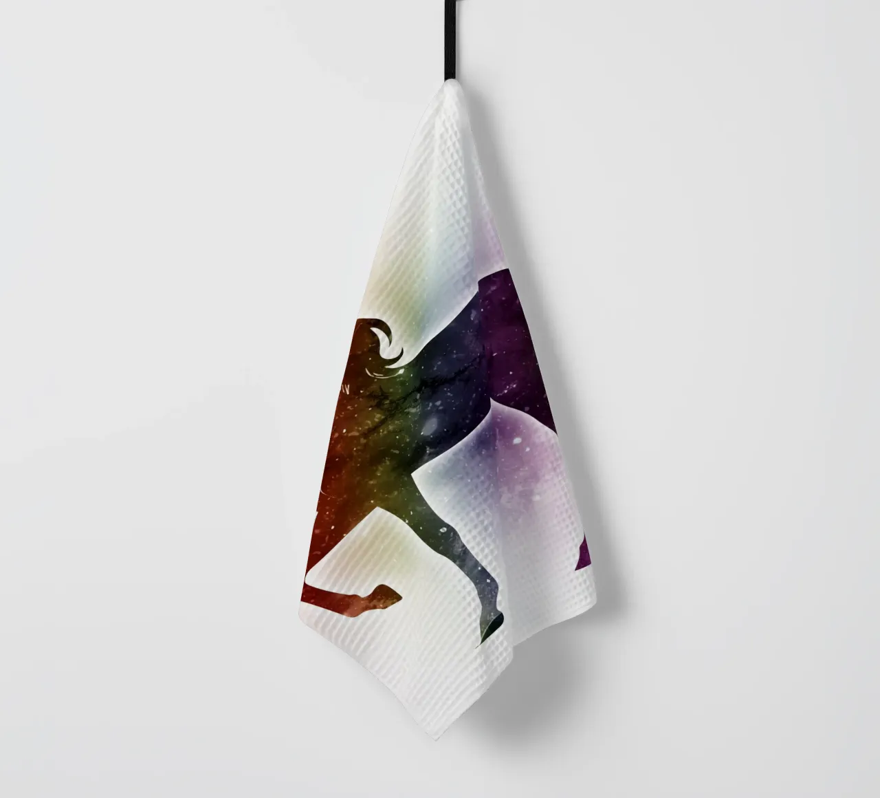 Silhouette of a unicorn and soft rainbow colours tea towel by namosh