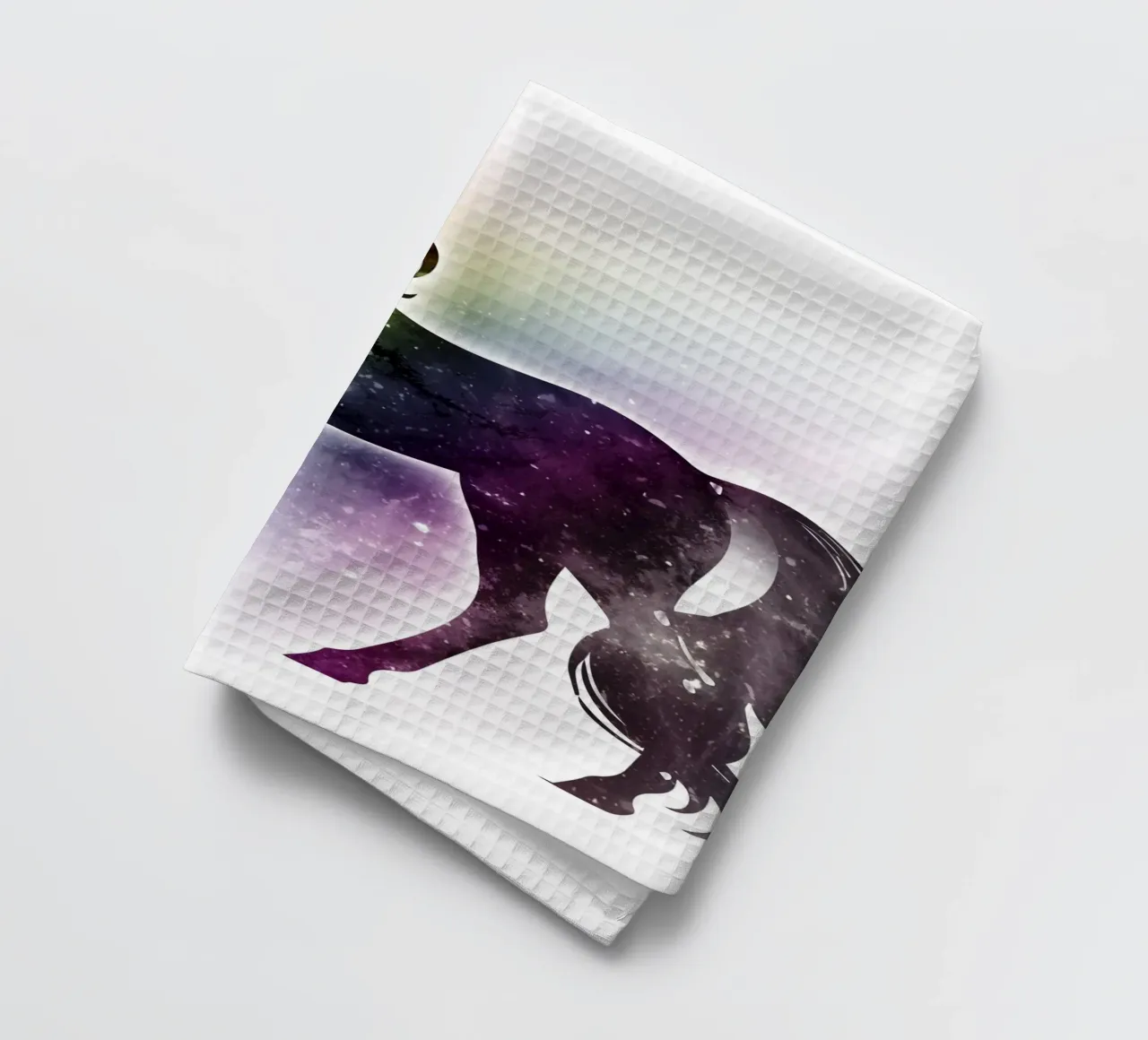 Silhouette of a unicorn and soft rainbow colours tea towel by namosh