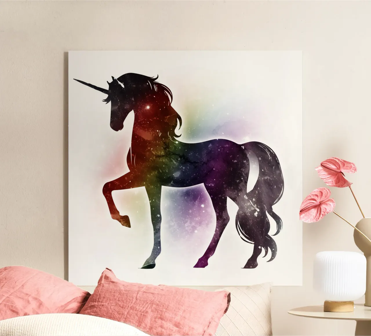 Silhouette of a unicorn and soft rainbow colours acrylic glass by namosh