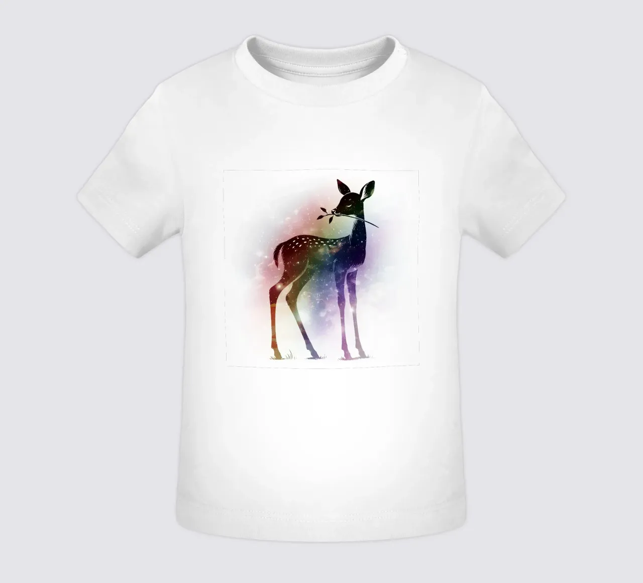 Fawn silhouette - starry landscape in rainbow colours baby t-shirt by namosh