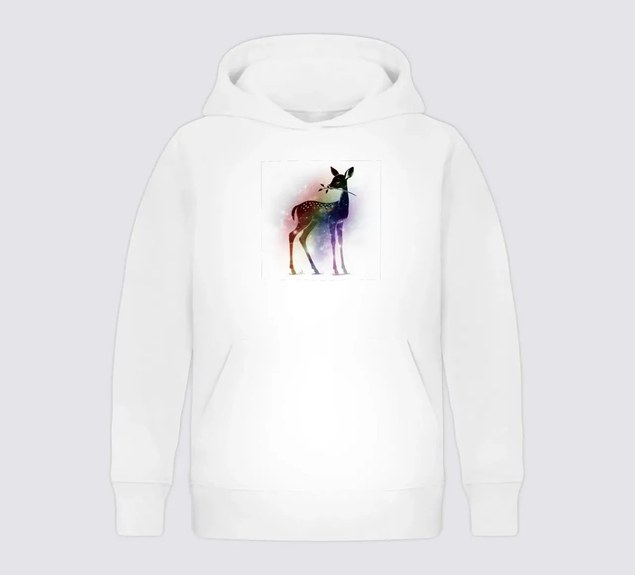 Silhouette di un cerbiatto - paesaggio stellato con i colori dell'arcobaleno felpa bambino con cappuccio da namosh