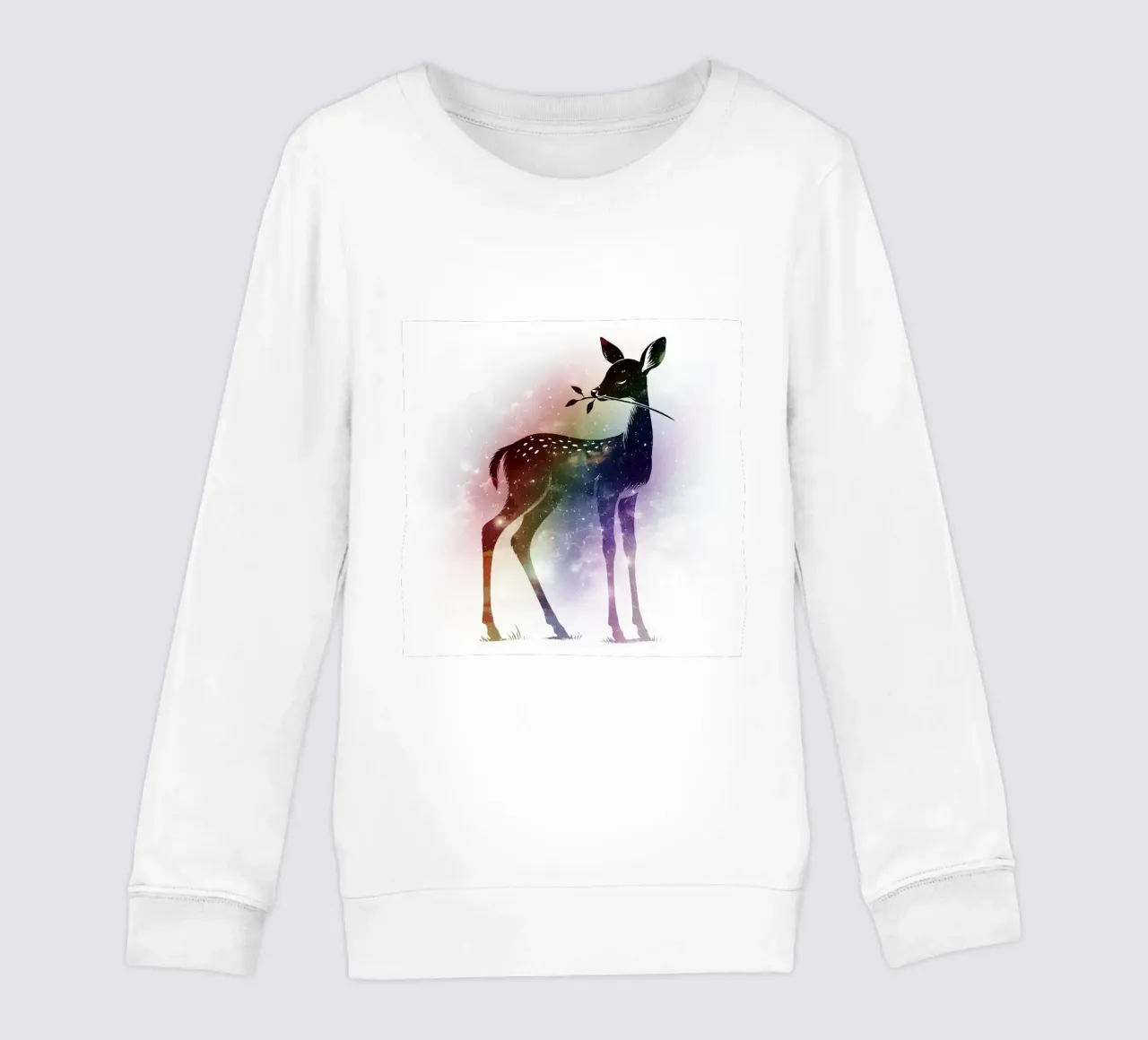 Silhouette di un cerbiatto - paesaggio stellato con i colori dell'arcobaleno felpa bambino da namosh