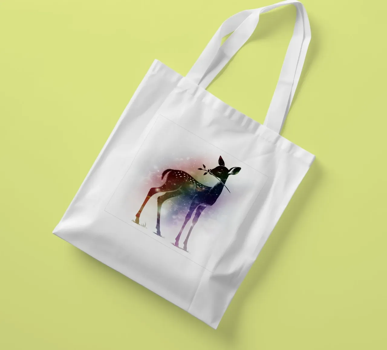 Silhouette di un cerbiatto - paesaggio stellato con i colori dell'arcobaleno borsa in juta da namosh