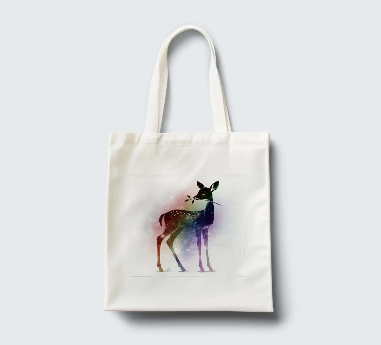 Silhouette di un cerbiatto - paesaggio stellato con i colori dell'arcobaleno borsa in juta da namosh