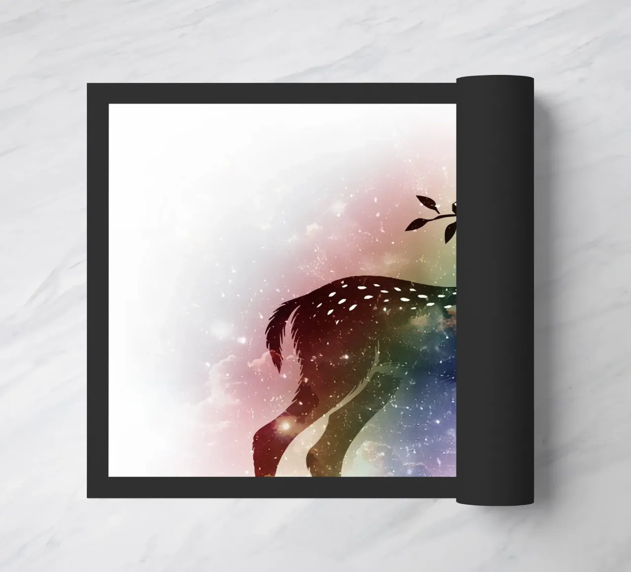 Silhouette di un cerbiatto - paesaggio stellato con i colori dell'arcobaleno zerbino da namosh