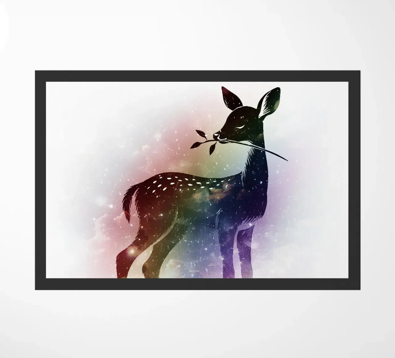 Silhouette di un cerbiatto - paesaggio stellato con i colori dell'arcobaleno zerbino da namosh