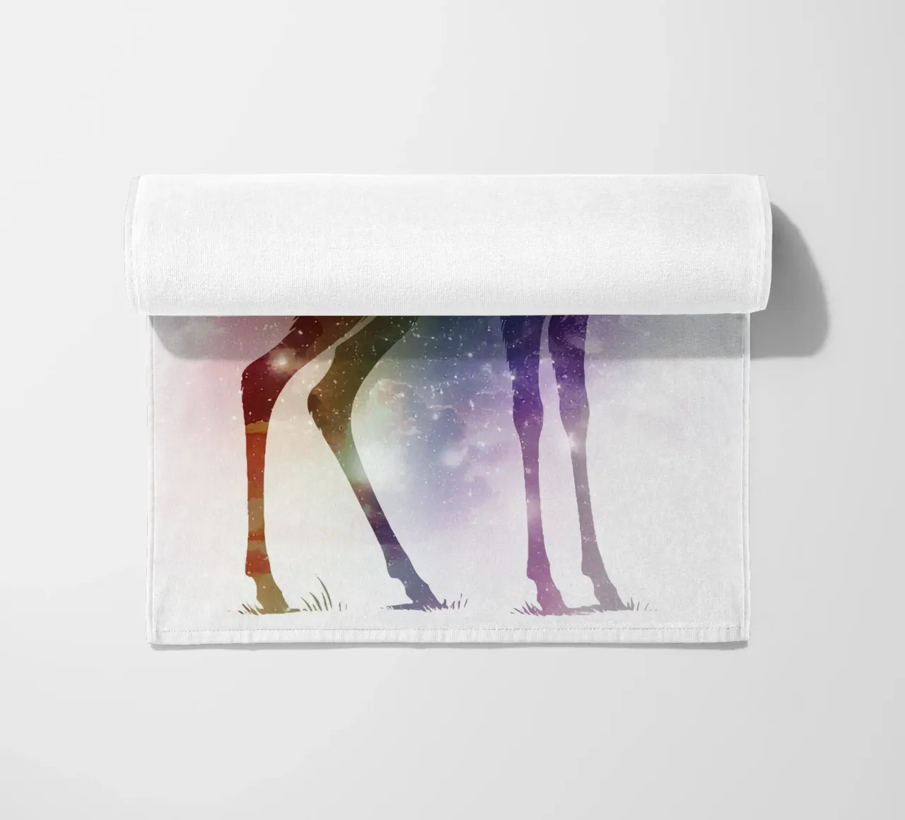 Silhouette di un cerbiatto - paesaggio stellato con i colori dell'arcobaleno telo mare da namosh