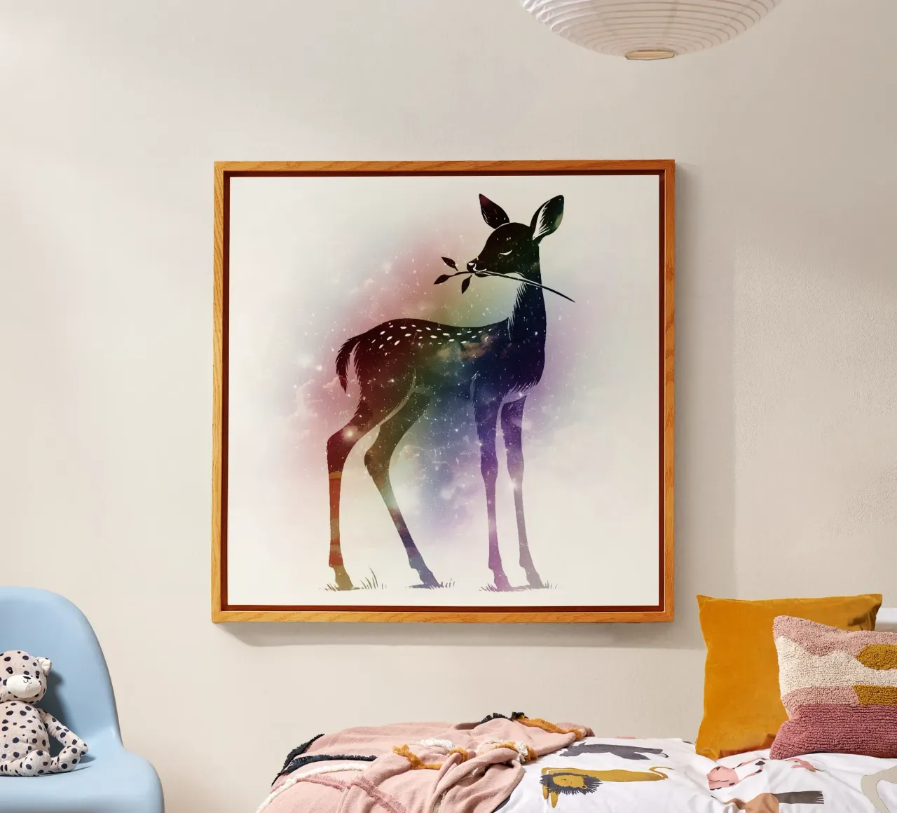 Silhouette di un cerbiatto - paesaggio stellato con i colori dell'arcobaleno plexiglass da namosh
