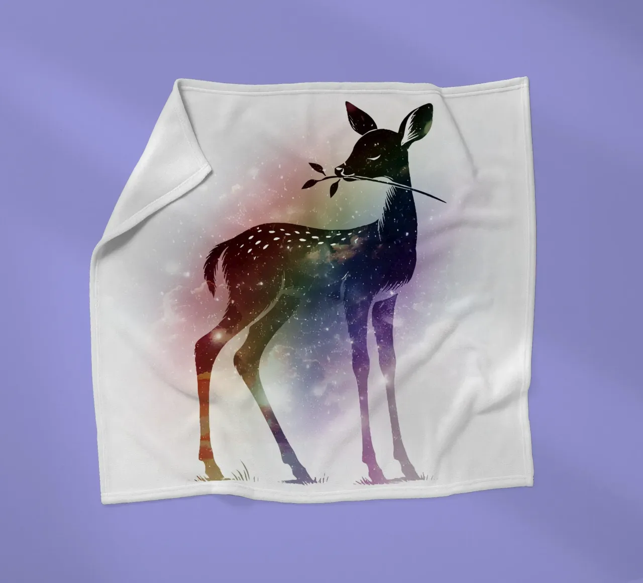Silhouette di un cerbiatto - paesaggio stellato con i colori dell'arcobaleno coperta in pile da namosh