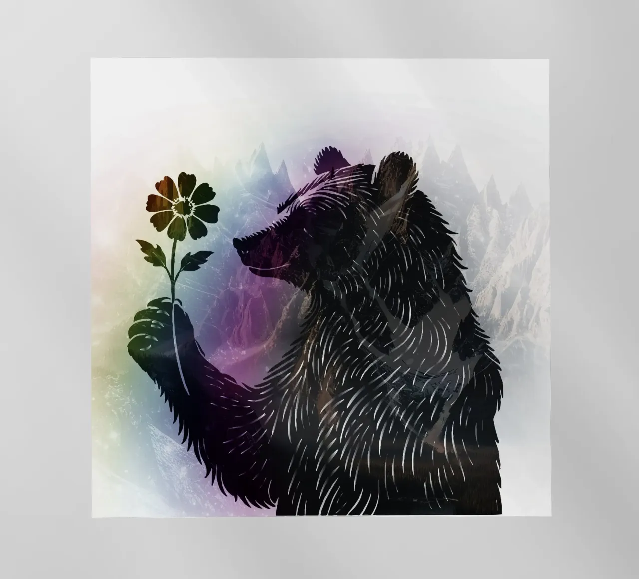 Orso con fiore - motivo orso con morbidi colori dell'arcobaleno pellicola backlit da namosh