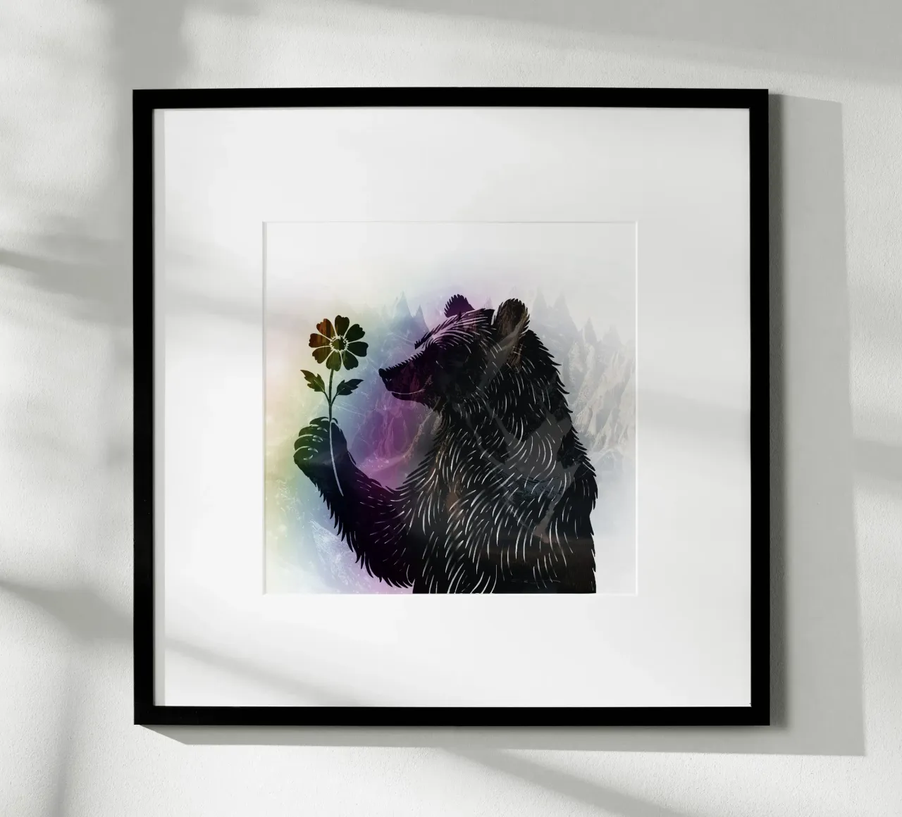 Ours avec fleur - motif ours avec de douces nuances arc-en-ciel poster de namosh
