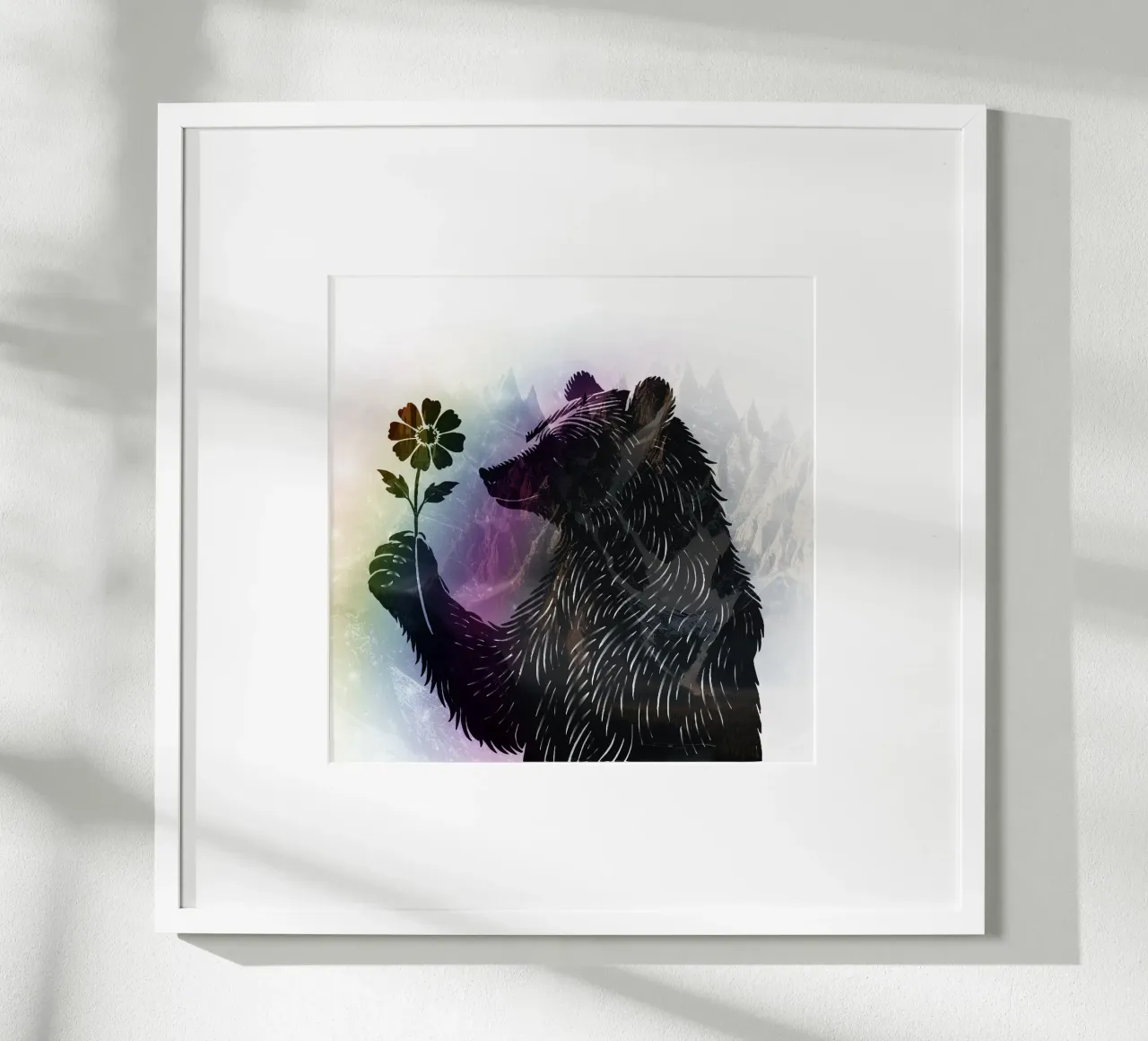 Ours avec fleur - motif ours avec de douces nuances arc-en-ciel poster de namosh