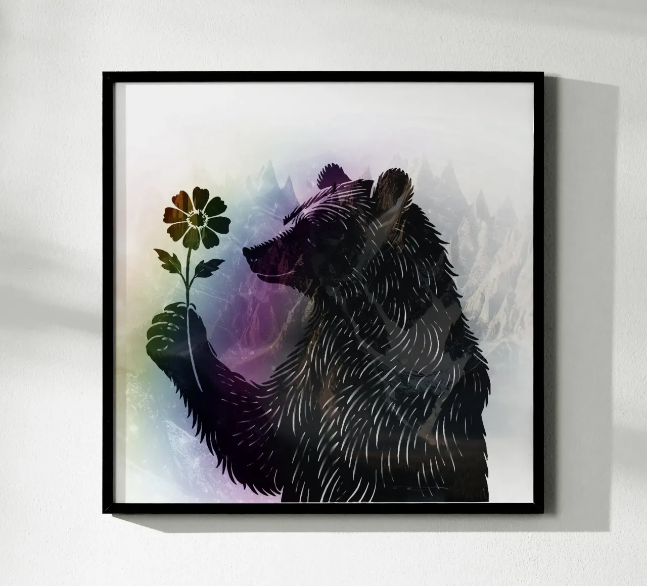Ours avec fleur - motif ours avec de douces nuances arc-en-ciel poster de namosh