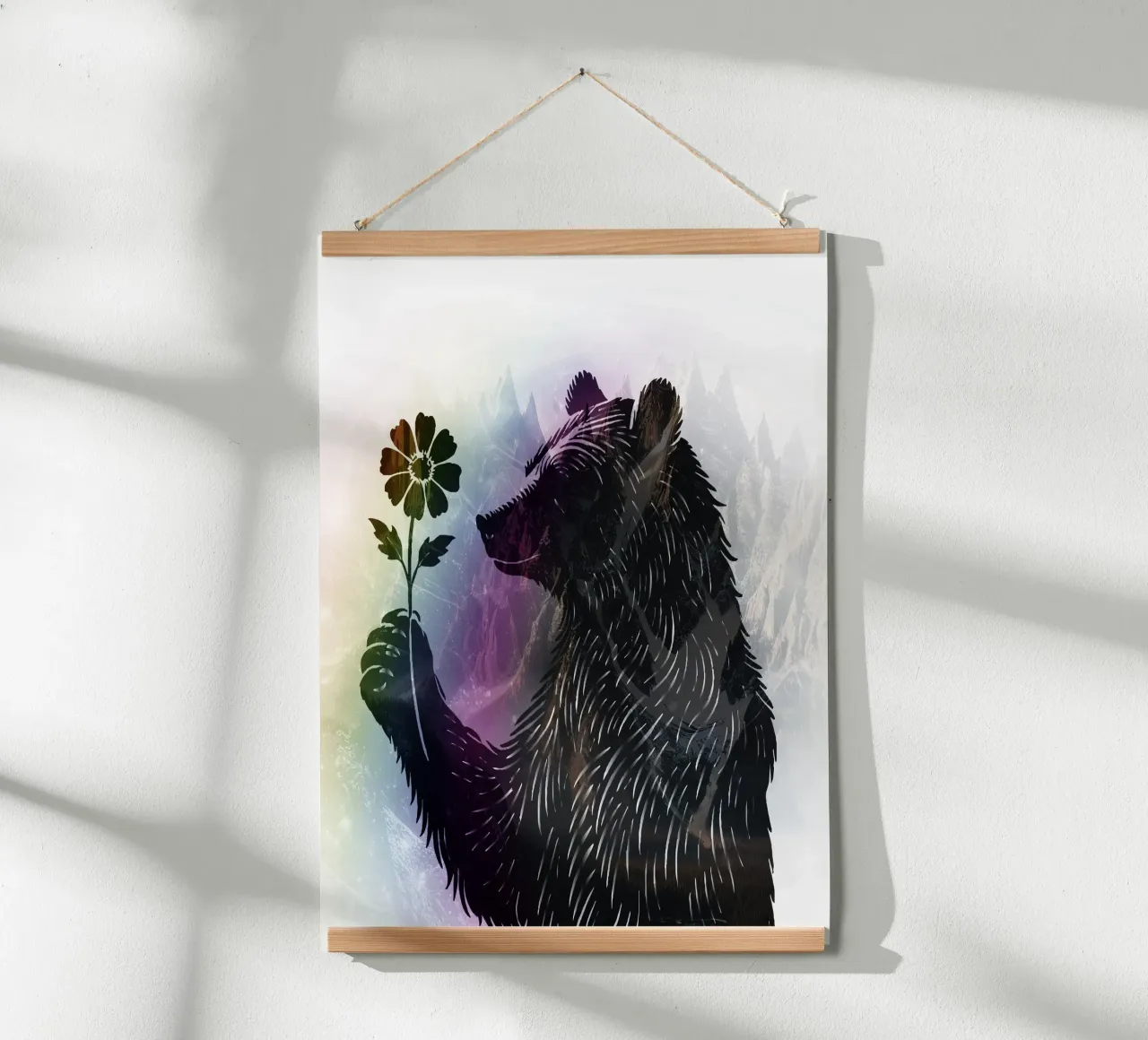 Ours avec fleur - motif ours avec de douces nuances arc-en-ciel poster de namosh