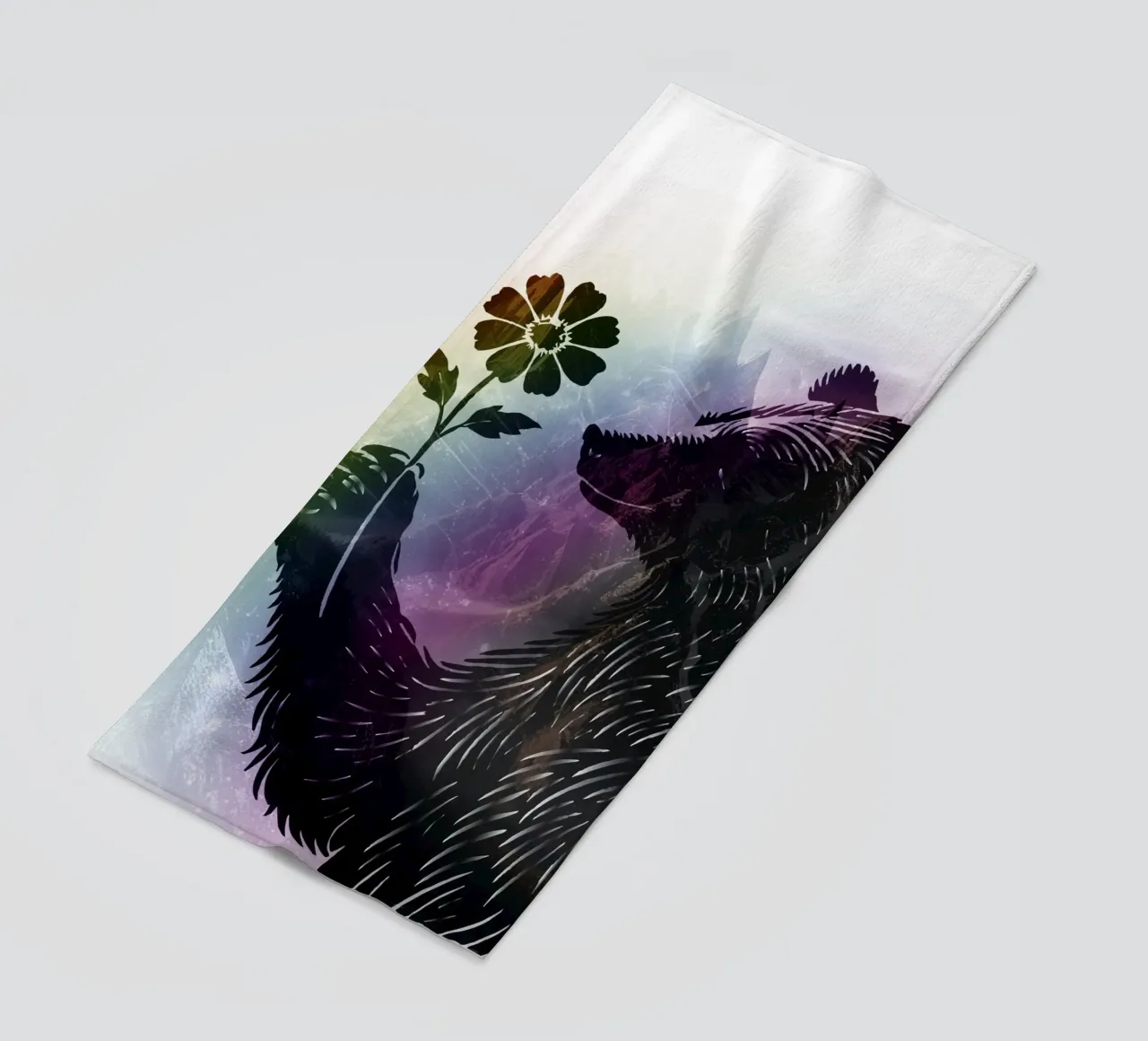 Orso con fiore - motivo orso con morbidi colori dell'arcobaleno telo mare da namosh