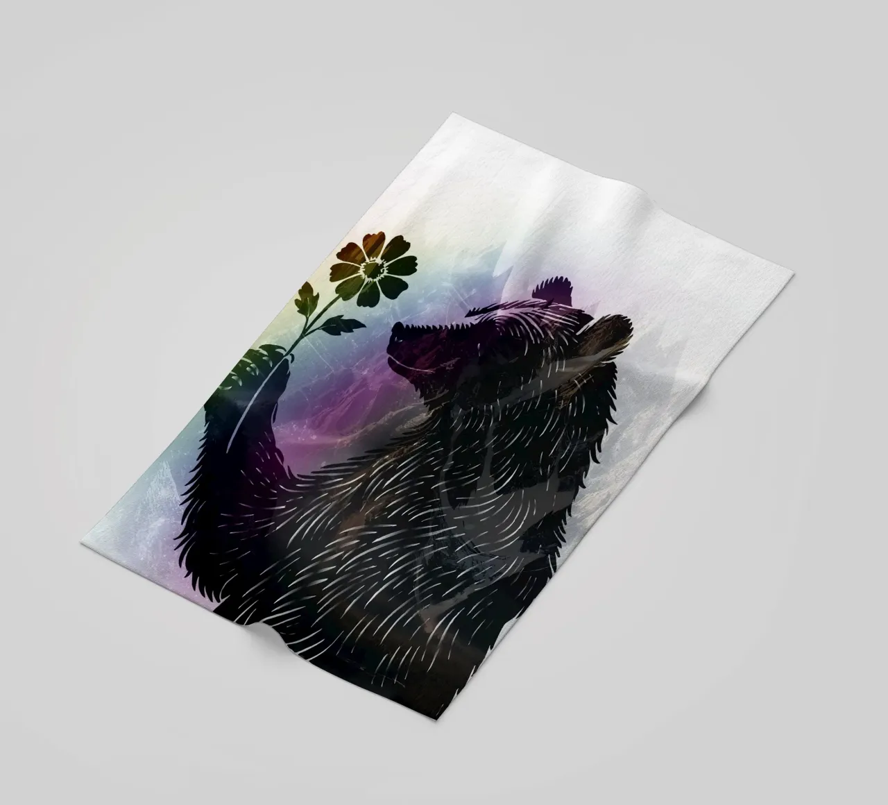 Orso con fiore - motivo orso con morbidi colori dell'arcobaleno telo mare da namosh