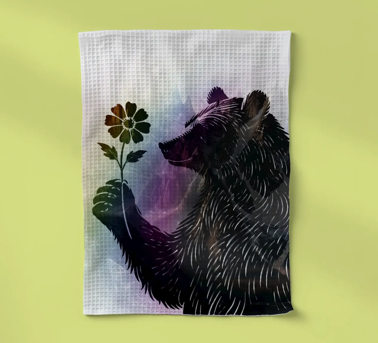 Orso con fiore - motivo orso con morbidi colori dell'arcobaleno canovaccio da cucina da namosh