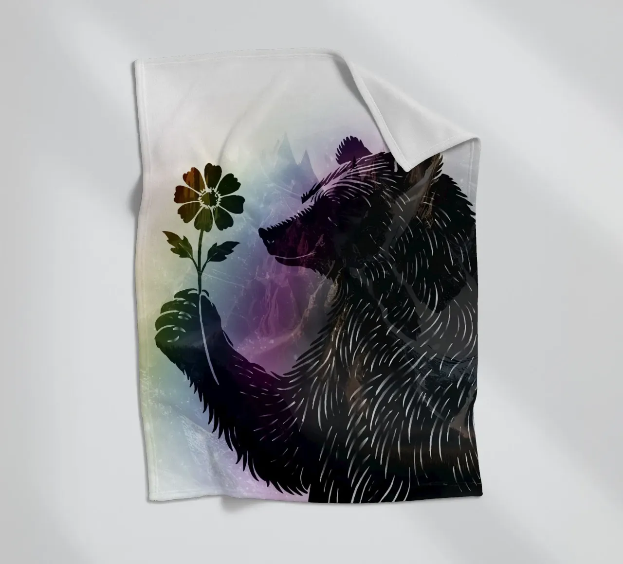 Orso con fiore - motivo orso con morbidi colori dell'arcobaleno coperta in pile da namosh