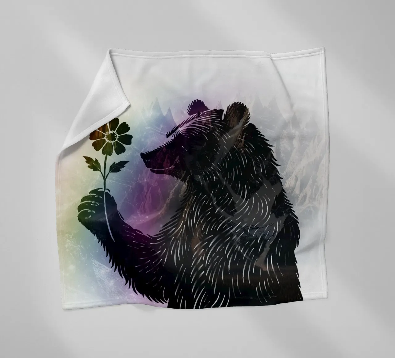 Orso con fiore - motivo orso con morbidi colori dell'arcobaleno coperta in pile da namosh