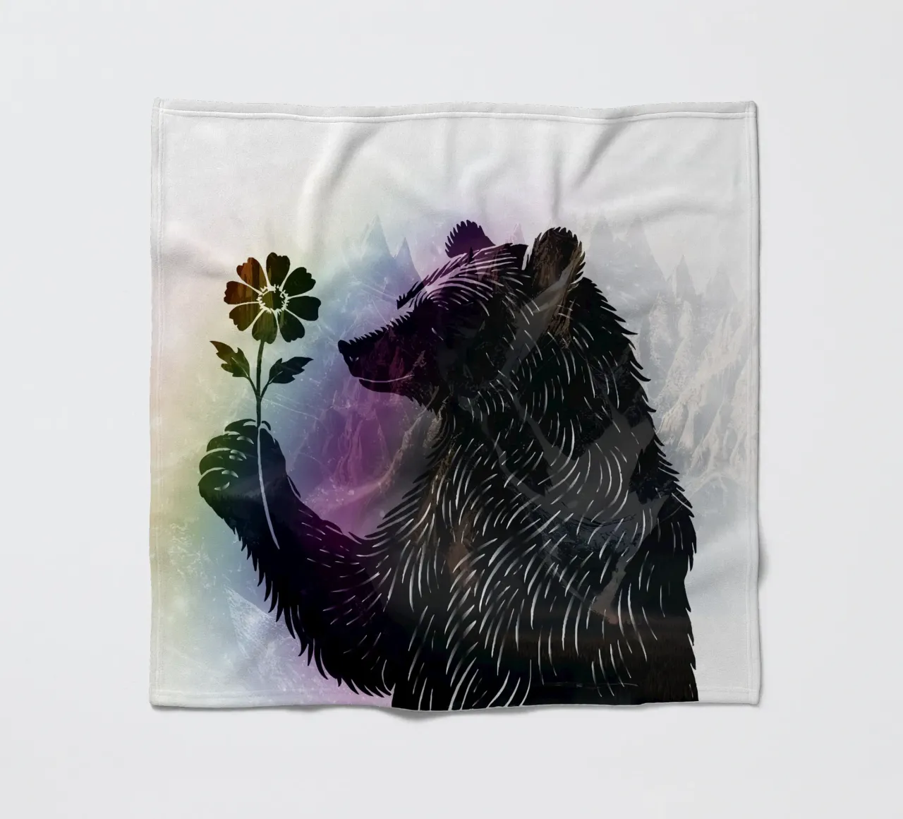 Orso con fiore - motivo orso con morbidi colori dell'arcobaleno coperta in pile da namosh