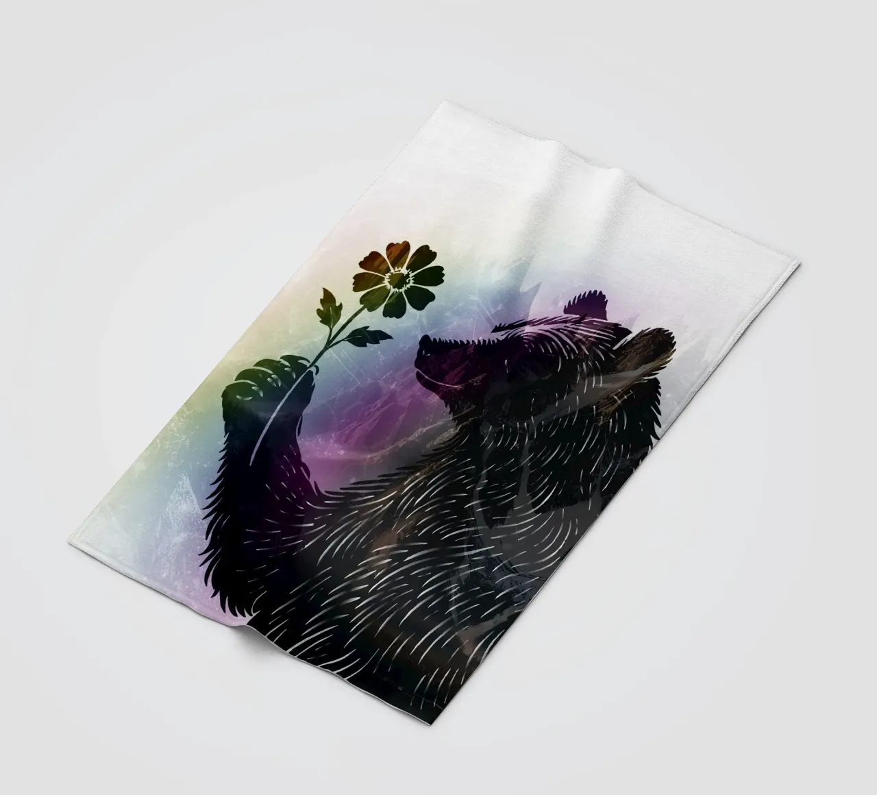 Orso con fiore - motivo orso con morbidi colori dell'arcobaleno coperta in pile da namosh