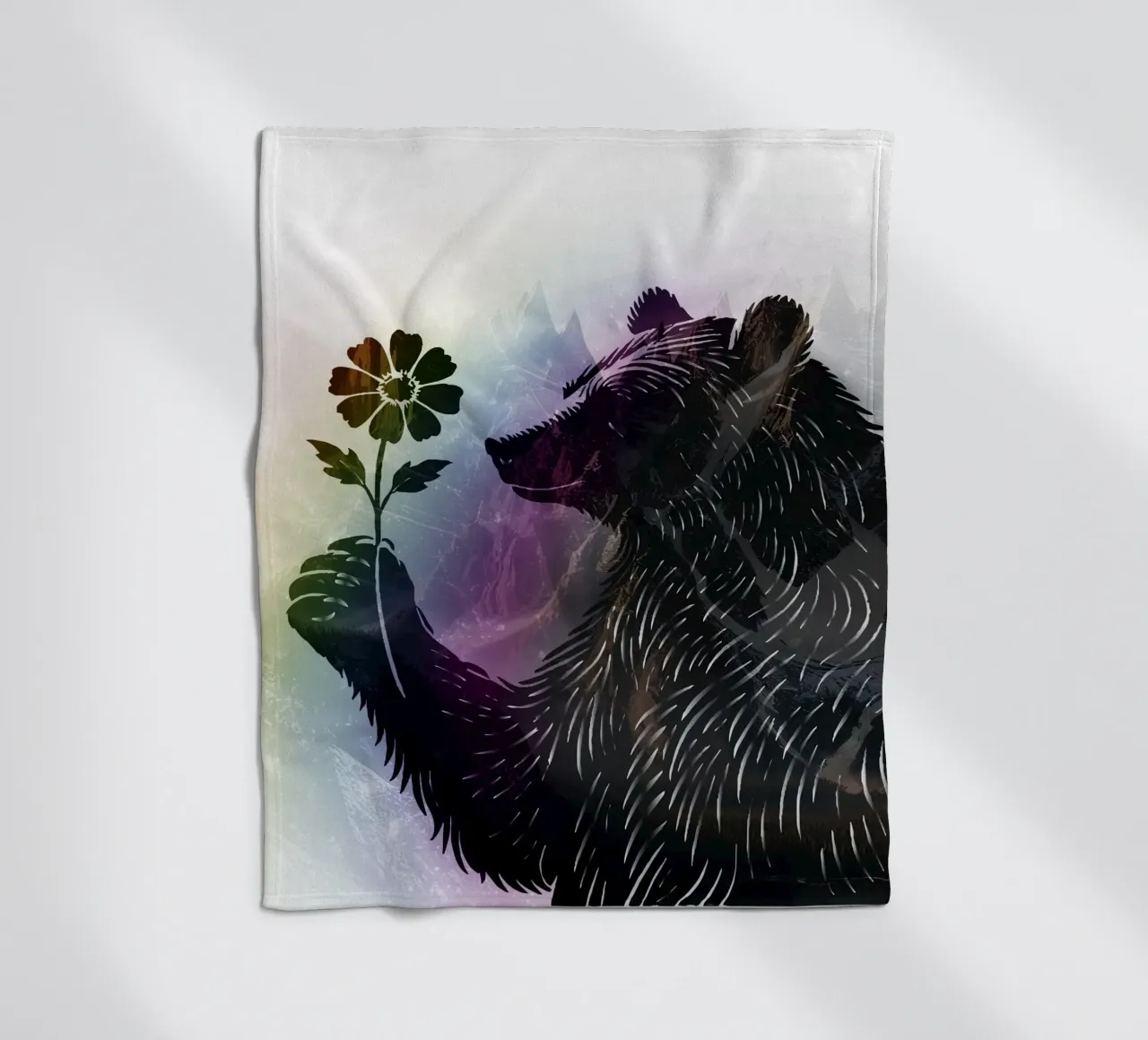 Orso con fiore - motivo orso con morbidi colori dell'arcobaleno coperta in pile da namosh
