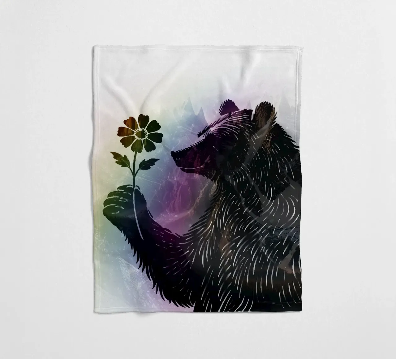Orso con fiore - motivo orso con morbidi colori dell'arcobaleno coperta in pile da namosh