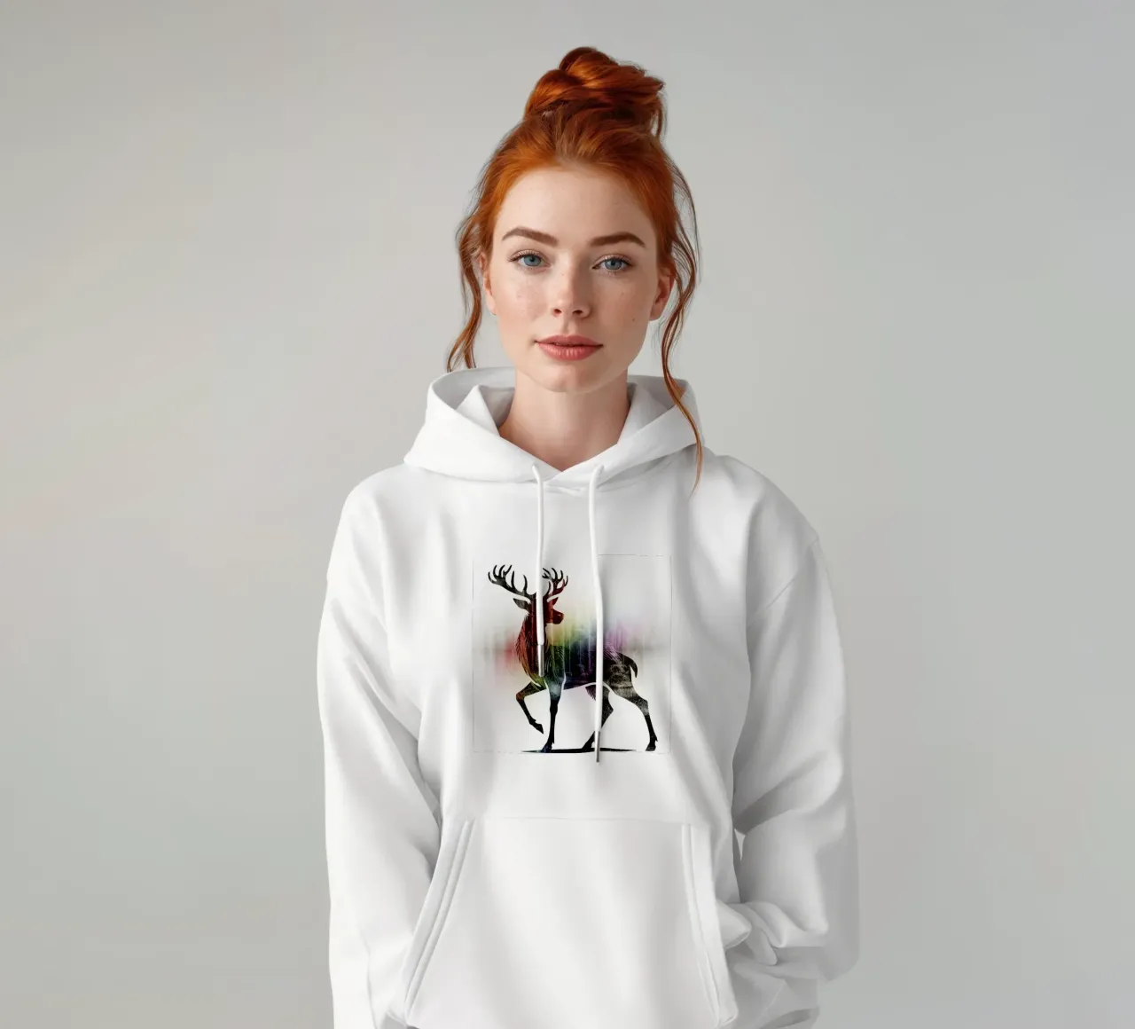 Silhouette con motivo di cervo e delicati colori dell'arcobaleno felpa con cappuccio da namosh