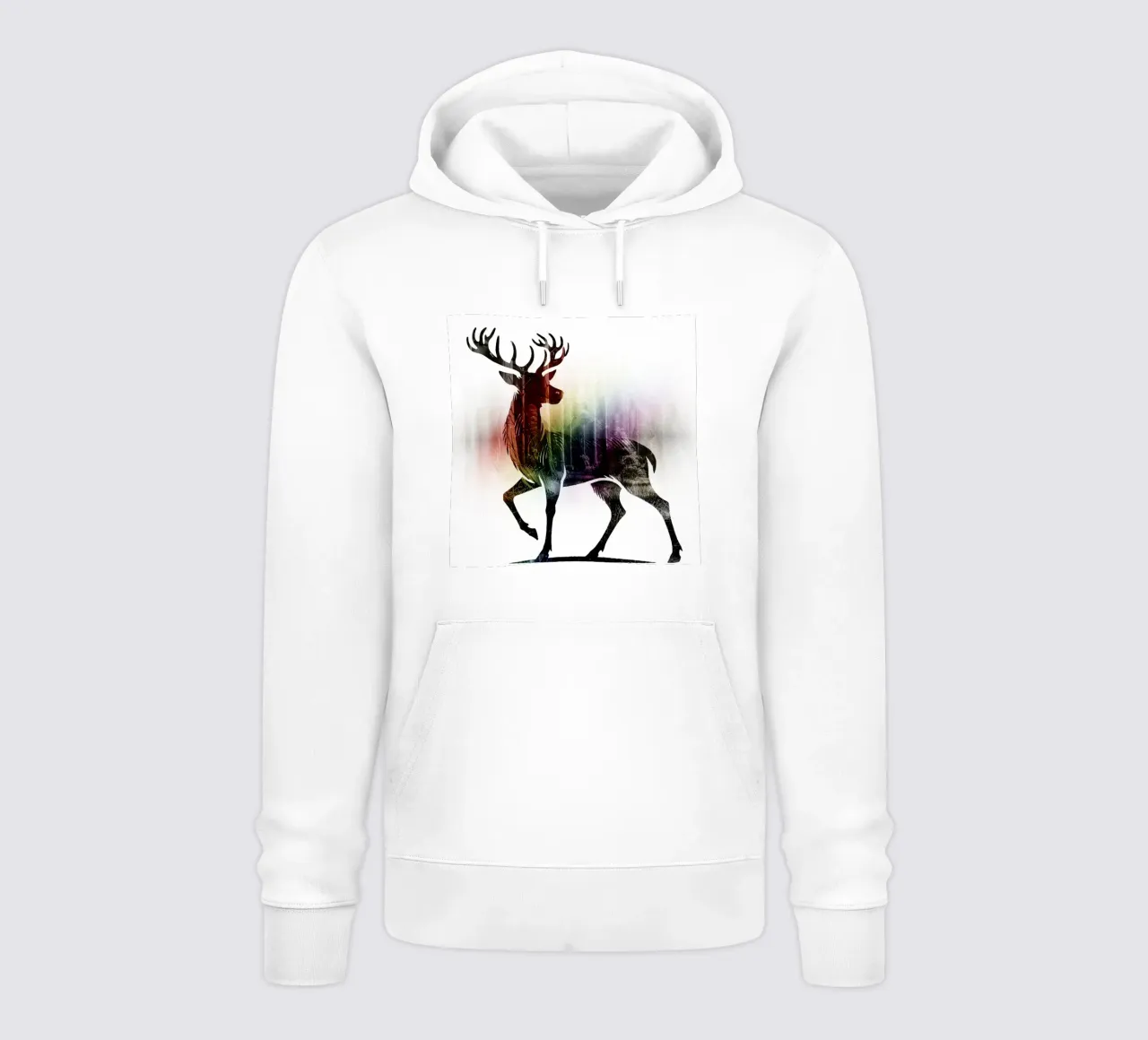 Silhouette con motivo di cervo e delicati colori dell'arcobaleno felpa con cappuccio da namosh
